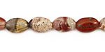 Red Silver Leaf Flat Oval 12x8mm