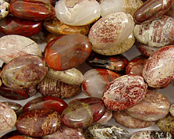 Red Silver Leaf Flat Oval 12x8mm