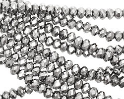 Metallic Silver Crystal Faceted Rondelle 4mm