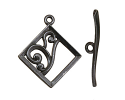 Gunmetal Diamond w/ Swirls Toggle Clasp 28x24mm, 29mm bar