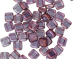 Czech Glass Luster Transparent Amethyst 2-Hole Tile 6mm
