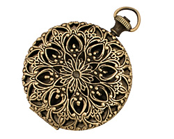 Antique Brass (plated) Round Filigree Timepiece Heirloom Locket 45x60mm
