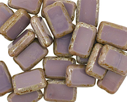 Czech Glass Opaque Amethyst Picasso Rectangle 12x8mm