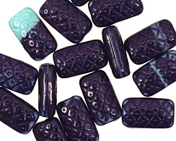 Czech Glass Blue Nile Patterned Rectangle 14x8mm