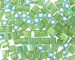 TOHO Aqua (with Opaque Yellow Lining) Cube 4mm Seed Bead