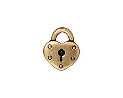 TierraCast Antique Gold (plated) Heart Lock Charm 14x16mm