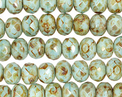 Czech Glass Robin's Egg Picasso Fire Polished Rondelle 6x9mm