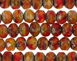Czech Glass Christmas Morning Fire Polished Rondelle 6x9mm