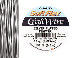 Soft Flex Silver Plated Pewter Craft Wire 18 gauge, 20 ft