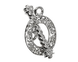 Silver (plated) Filigree Toggle Clasp w/ Roped Bezel Bar 21x32mm, 37x11mm