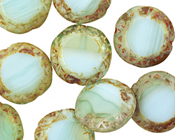Czech Glass Peruvian Opal Tribal Coin 16mm