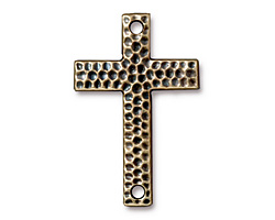 TierraCast Antique Brass (plated) Hammertone Cross 40x26mm