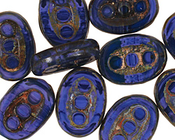 Czech Glass Denim Dreams Dotted Window Oval 18x13mm