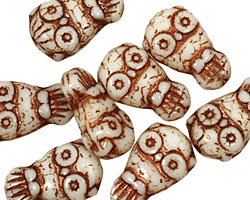 Czech Glass Bronzed Ivory Owl 18x11mm