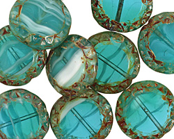 Czech Glass Beach Glass Picasso Tribal Coin 16mm