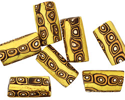 African Trade Bead (yellow w/ black & orange swirl) Tube 14-23x10-11mm