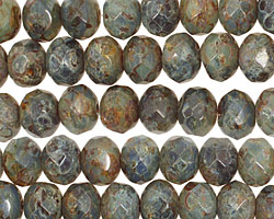 Czech Glass Blue Lily Garden Fire Polished Rondelle 6x9mm