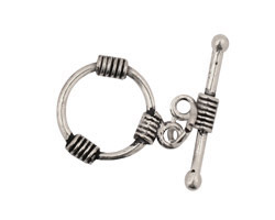 Antique Silver (plated) Toggle Clasp with 3 Coils 18mm, 27mm bar