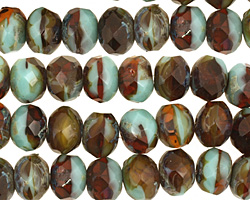 Czech Glass Mint Chocolate Fire Polished Rondelle 6x9mm
