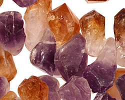 Amethyst and Citrine Rough Nugget Drop 10-14x17-25mm
