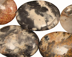 Black Silver Leaf Flat Oval 30x22mm