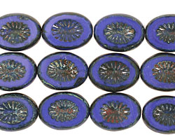 Czech Glass Opaque Denim Blue Oval w/ Star Window 14x10mm