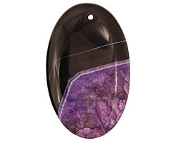 Black & Purple Agate Flat Oval Pendant 35x55mm
