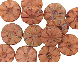 Czech Glass Rose Picasso Flower Window Coin 12mm
