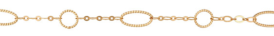 Satin Hamilton Gold (plated) Roped Oval & Ring w/ Flat Horse Eye Chain