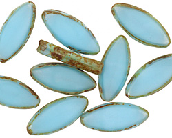 Czech Glass Aqua Picasso Horse Eye 18x8mm