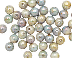 Czech Glass Luster Opaque Green Round 6mm