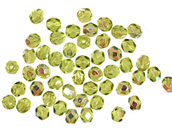 Czech Fire Polished Glass Olivine AB Round 4mm