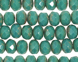 Czech Glass Turquoise Picasso Fire Polished Rondelle 6x9mm