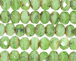 Czech Glass Parrot Green Quartz Fire Polished Rondelle 6x9mm