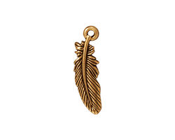 TierraCast Antique Gold (plated) Small Feather Charm 7x23mm