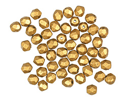 Czech Fire Polished Glass Matte Metallic Goldenrod Round 4mm