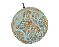 Gaea Ceramic Aqua on Tan Mermaid Tail Pendant 32-33x36-38mm