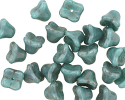 Czech Glass Luster Teal Bellflower 6x7mm