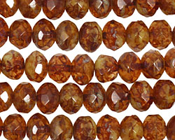 Czech Glass Butter Rum Fire Polished Rondelle 6x9mm