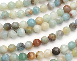 Amazonite Blk. Tourmaline Faceted Round 8mm