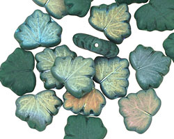 Czech Glass Teal Luster Maple Leaf 10x13mm