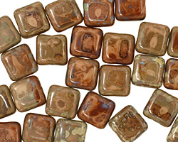 Czech Glass Opaque Beige Picasso Square 9mm