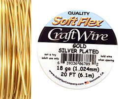 Soft Flex Silver Plated Gold Craft Wire 18 gauge, 20 ft