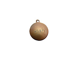 Vintaj Natural Brass "Wish" Round Charm 13x15mm