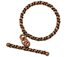 Antique Copper Toggle Clasp w/ Single Twist Roping 22mm, 29mm bar