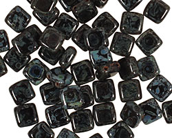 Czech Glass Jet Picasso 2-Hole Tile 6mm