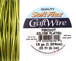 Soft Flex Silver Plated Peridot Craft Wire 18 gauge, 20 ft