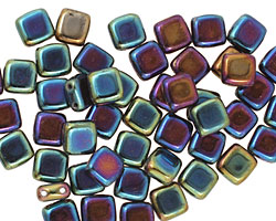 Czech Glass Iris Blue 2-Hole Tile 6mm