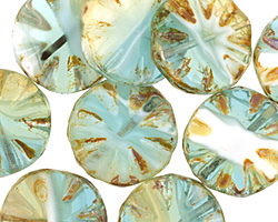 Czech Glass Peruvian Opal Flower Window Coin 18mm