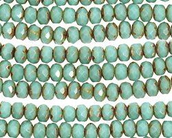 Czech Glass Turquoise Picasso Fire Polished Rondelle 4x5mm